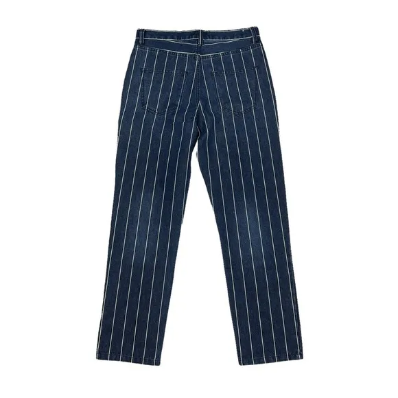 Current/Elliott Indigo Striped High Rise Vintage Cropped Slim Jeans