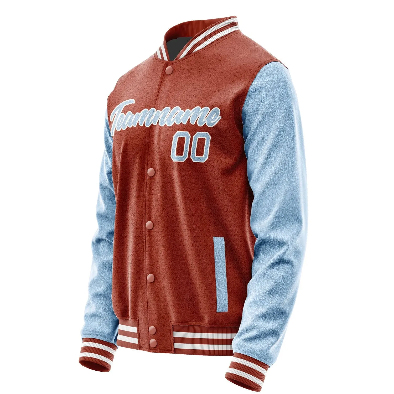 Custom Coral Red Light Blue Jacket