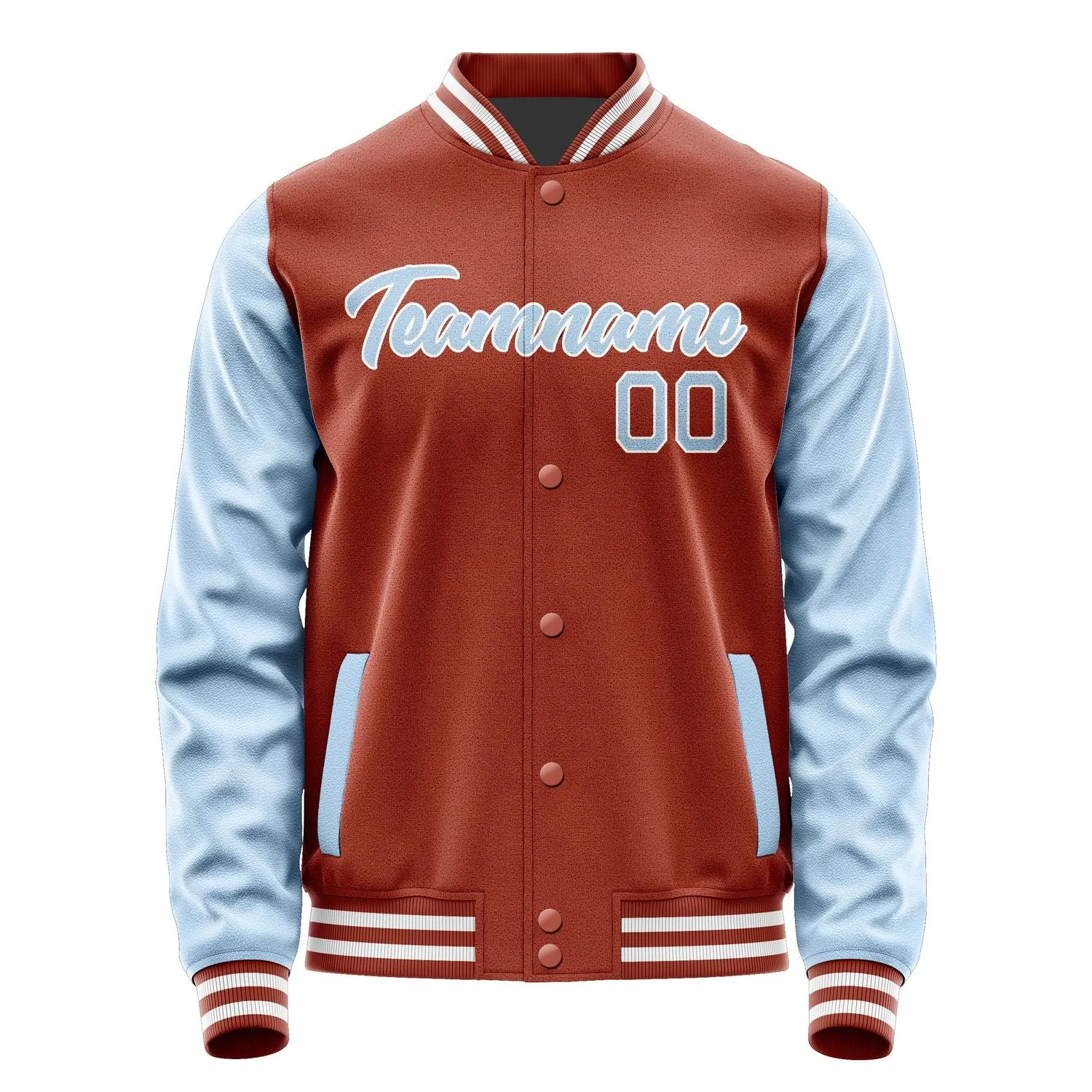 Custom Coral Red Light Blue Jacket