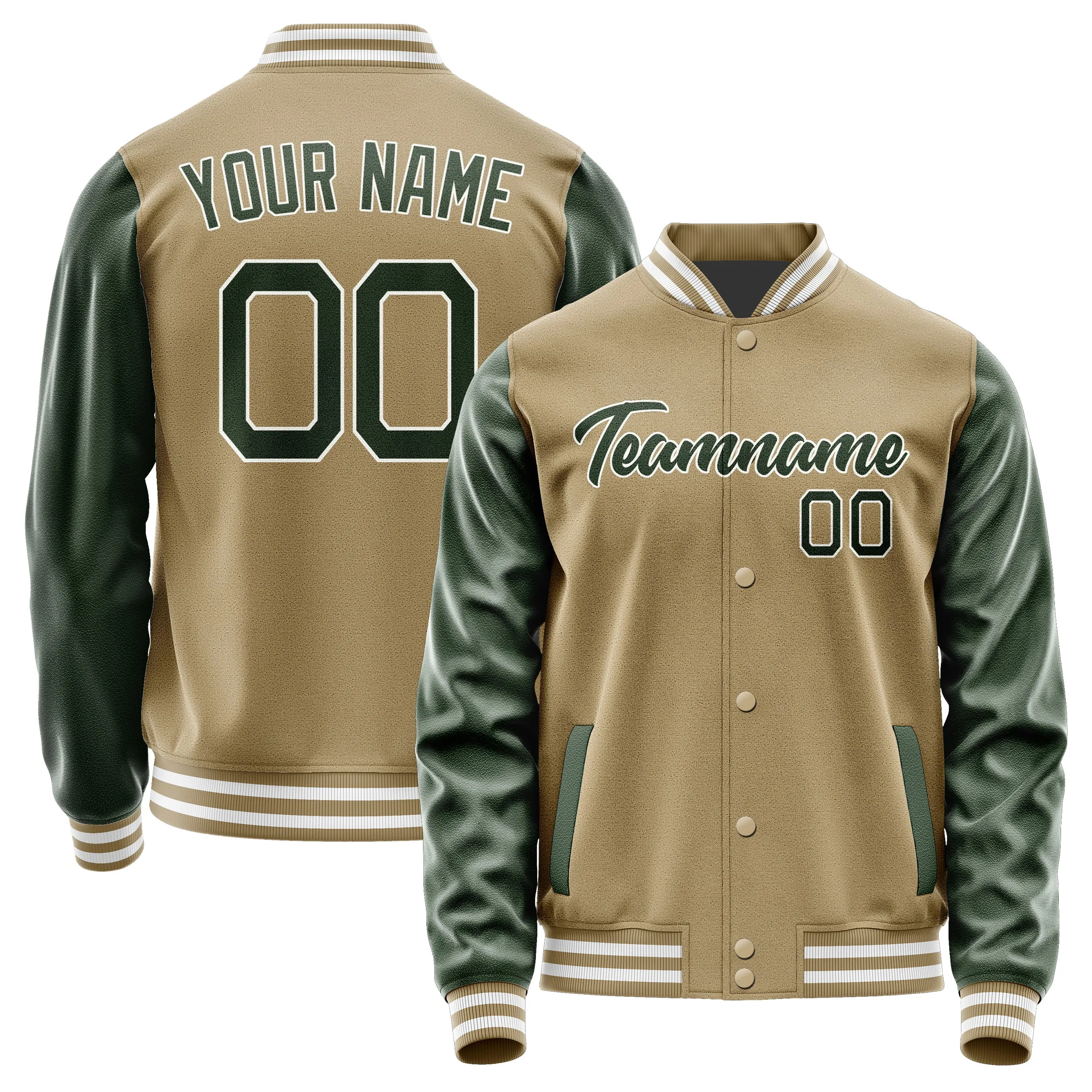 Custom Light Khaki Dark Green Jacket