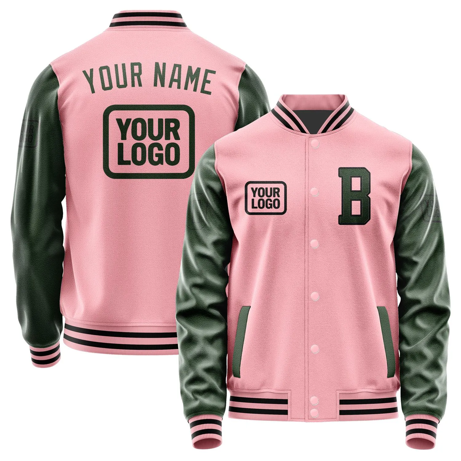 Custom Light Pink Dark Green Jacket