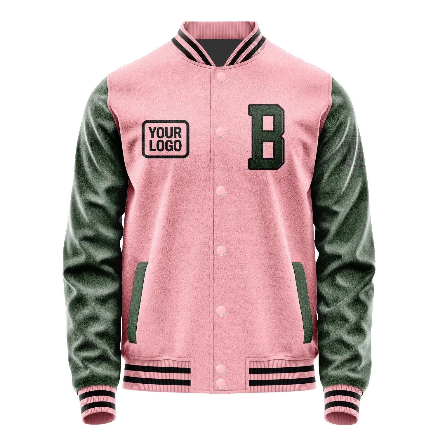 Custom Light Pink Dark Green Jacket