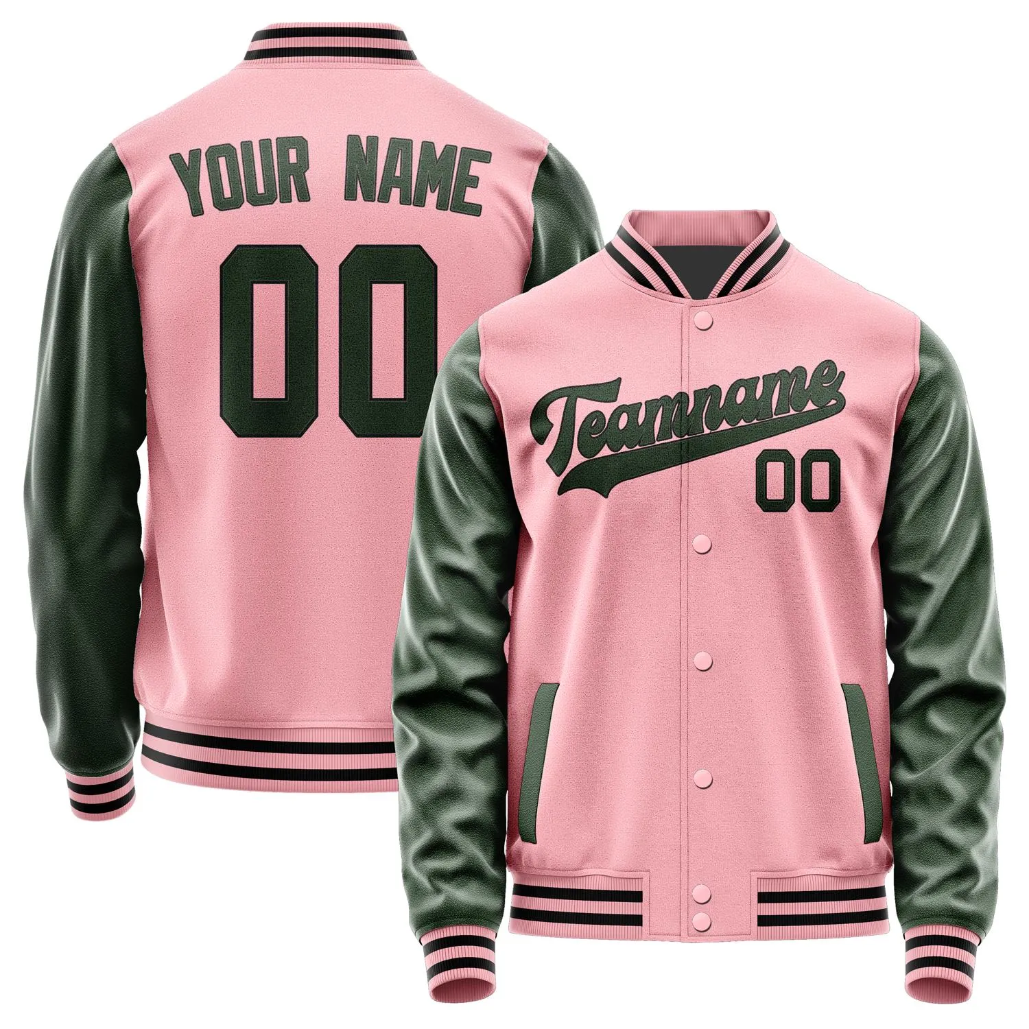 Custom Light Pink Dark Green Jacket