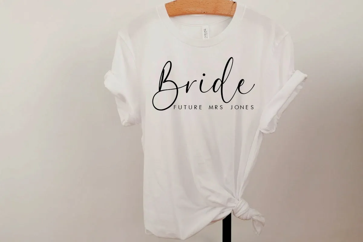 Cute Future Mrs T Shirt with Gold - Custom Made Personalised Engagement Present for Your Best Friend