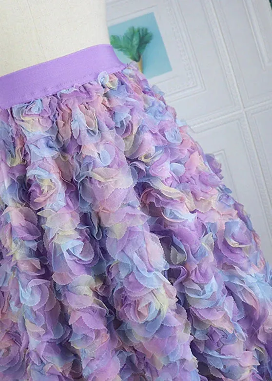 Cute Yellow Embroidered Floral Elastic Waist Tulle Maxi Skirt