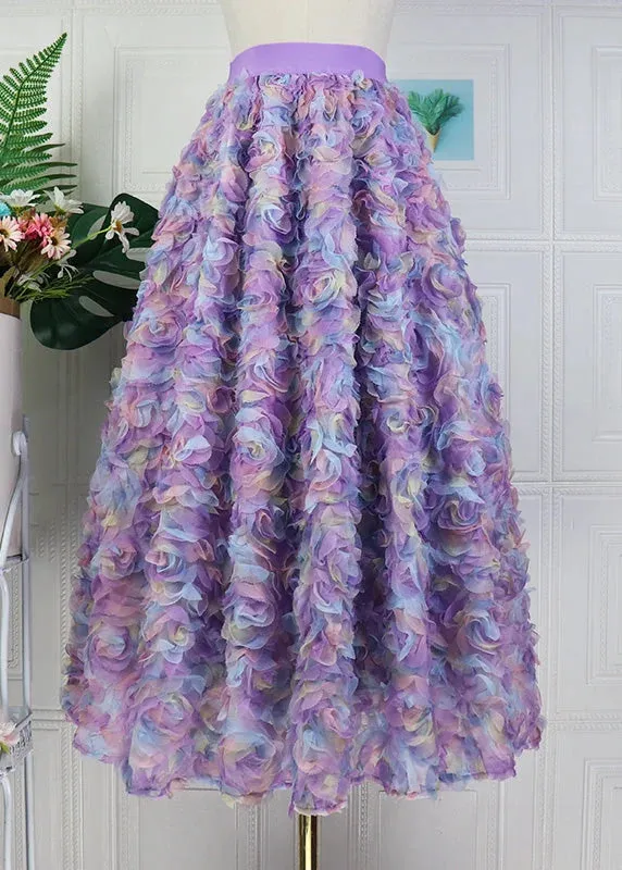 Cute Yellow Embroidered Floral Elastic Waist Tulle Maxi Skirt