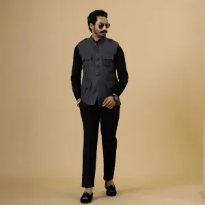 Dark Grey Tweed Semi-Hunting Rajputana Jacket