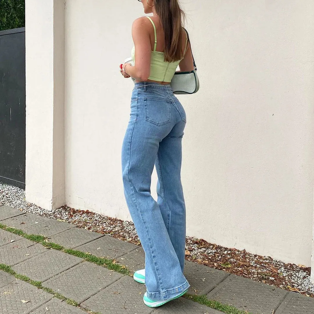 Denim Pants Girls Streetwear Casual Wide
