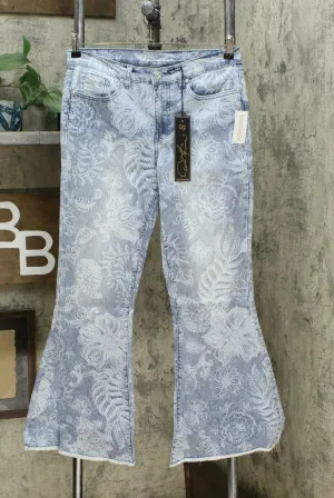 DG2 by Diane Gilman By Petite Classic Stretch Printed Flare Jeans Chambray 10P