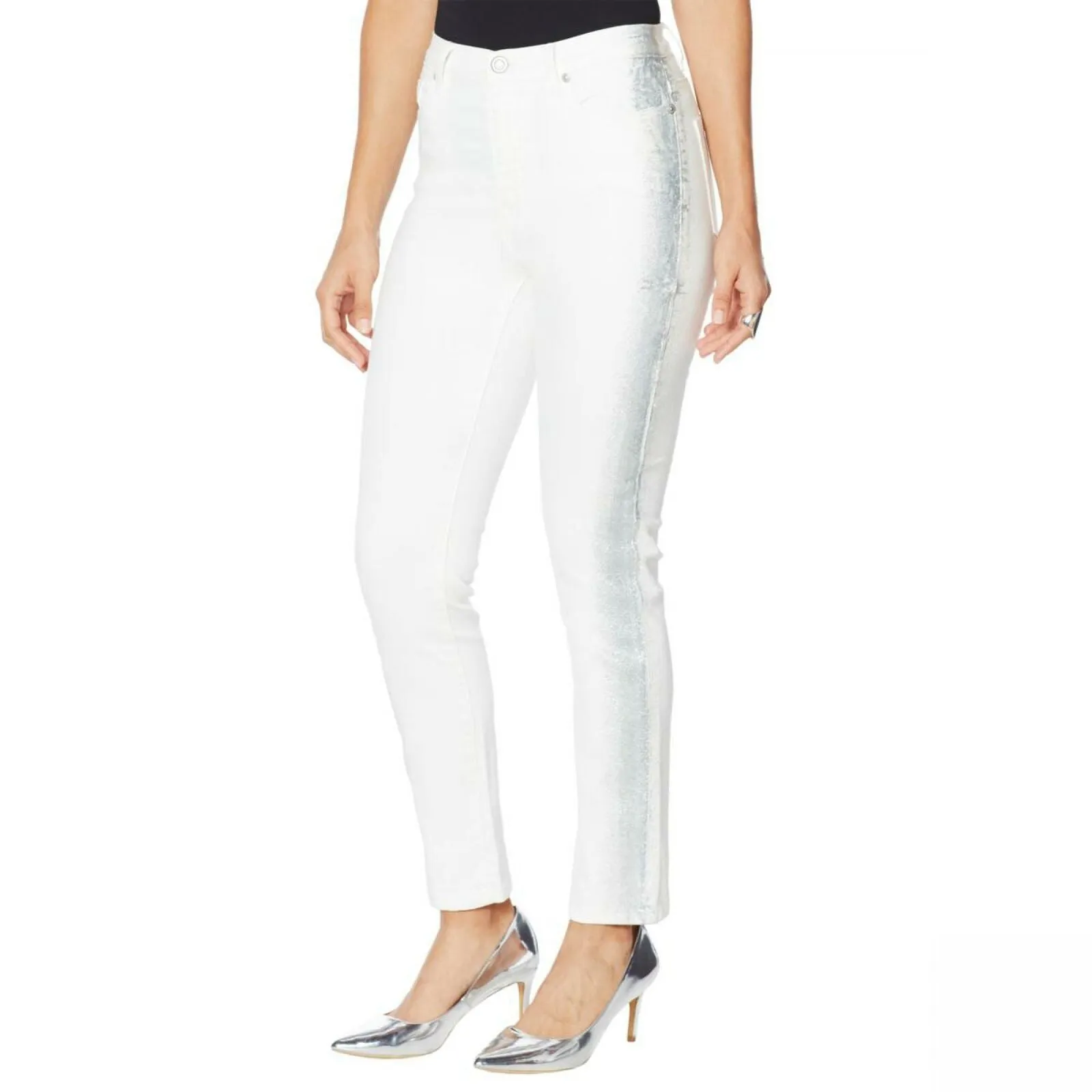 DG2 by Diane Gilman Glitter Spray Anniversary Skinny Jeans Ivory 12