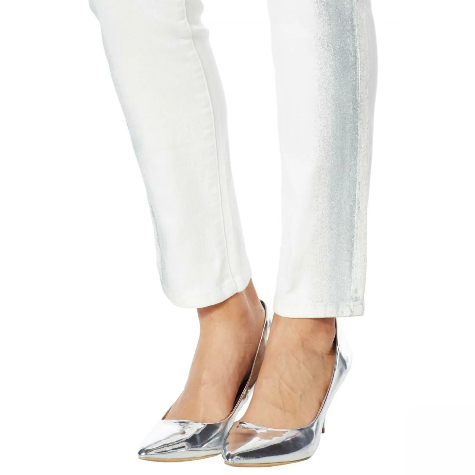 DG2 by Diane Gilman Glitter Spray Anniversary Skinny Jeans Ivory 12
