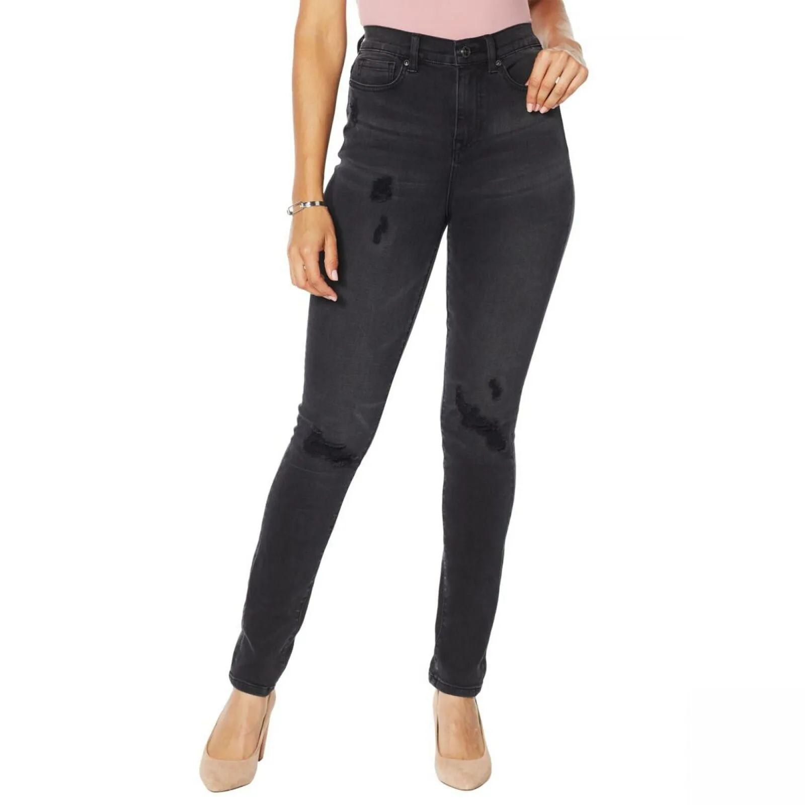 DG2 by Diane Gilman Virtual Stretch Destructed Skinny Jeans Black 18W