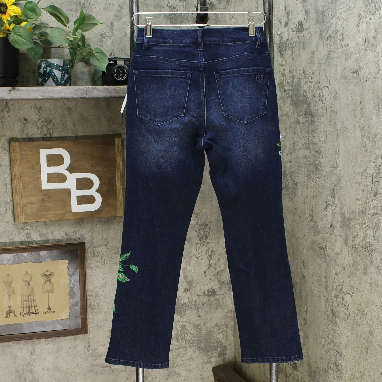 DG2 by Diane Gilman Women's Classic Stretch Embroidered Straight Leg Jeans