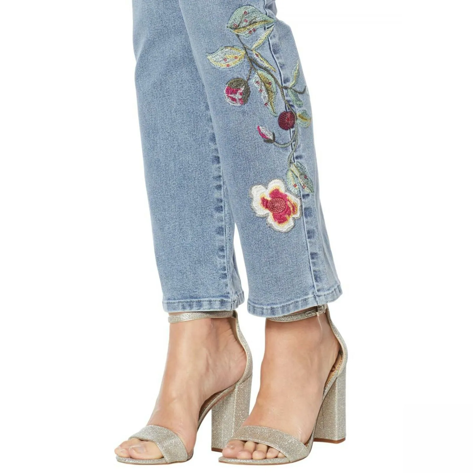 DG2 by Diane Gilman Women's Classic Stretch Embroidered Straight Leg Jeans