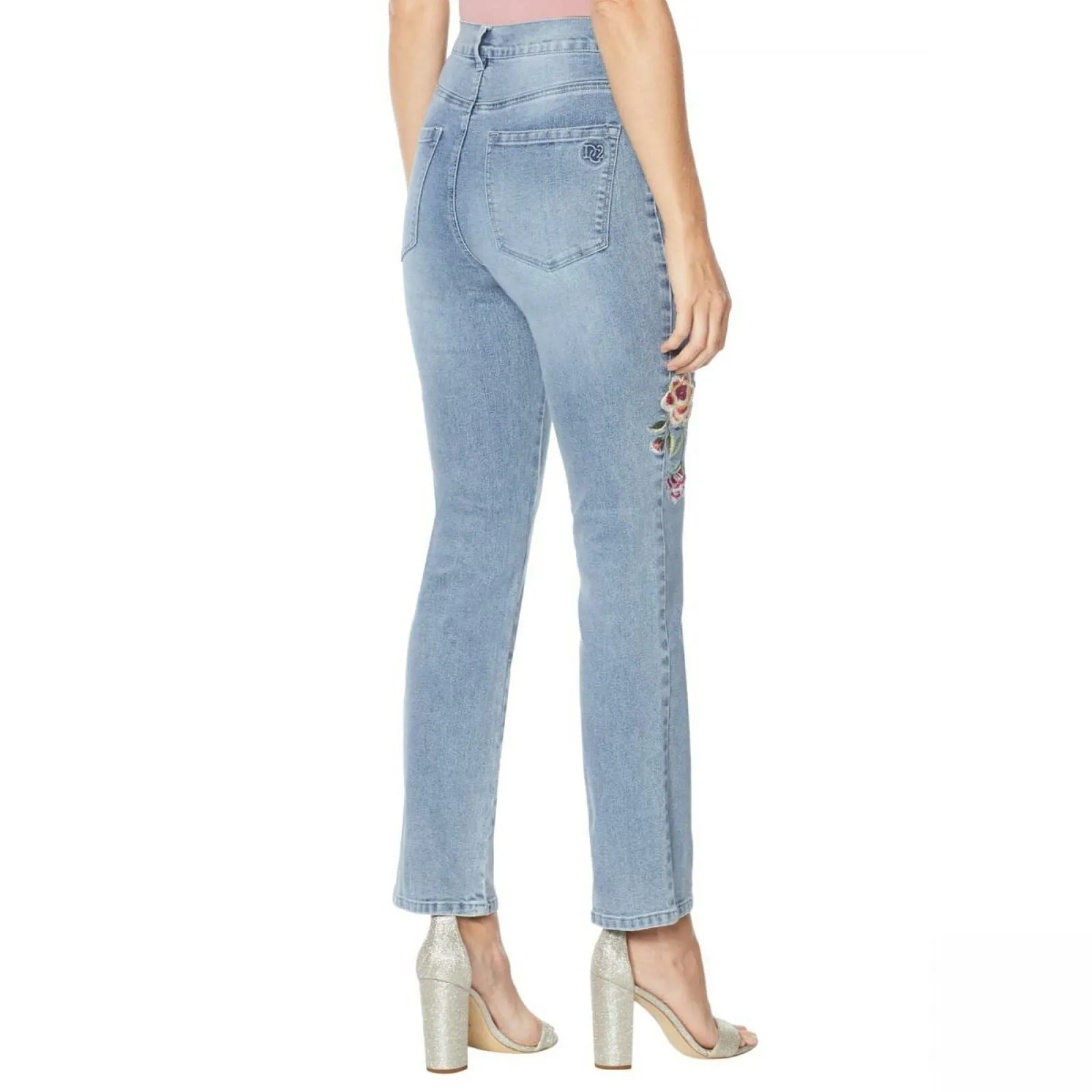 DG2 by Diane Gilman Women's Classic Stretch Embroidered Straight Leg Jeans
