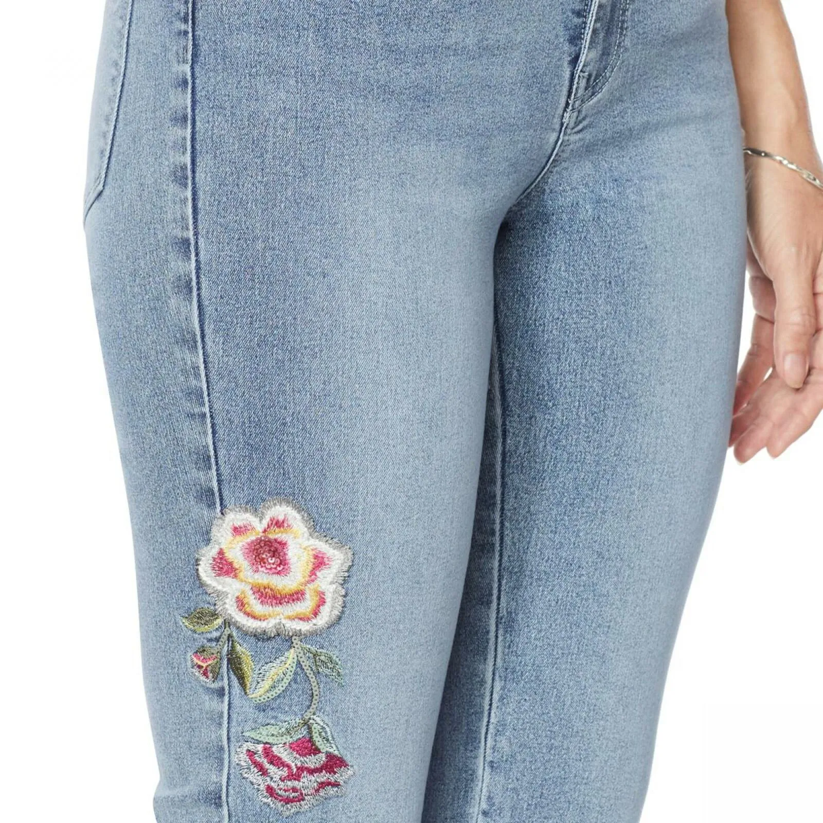 DG2 by Diane Gilman Women's Classic Stretch Embroidered Straight Leg Jeans