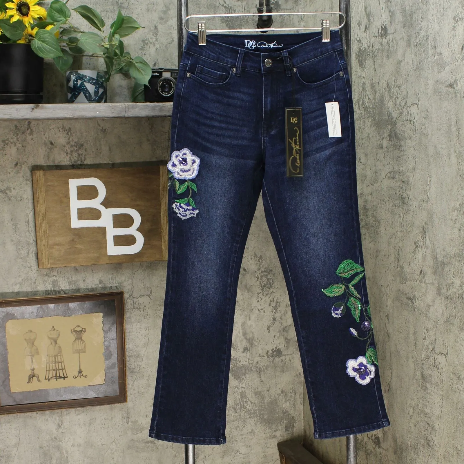 DG2 by Diane Gilman Women's Classic Stretch Embroidered Straight Leg Jeans