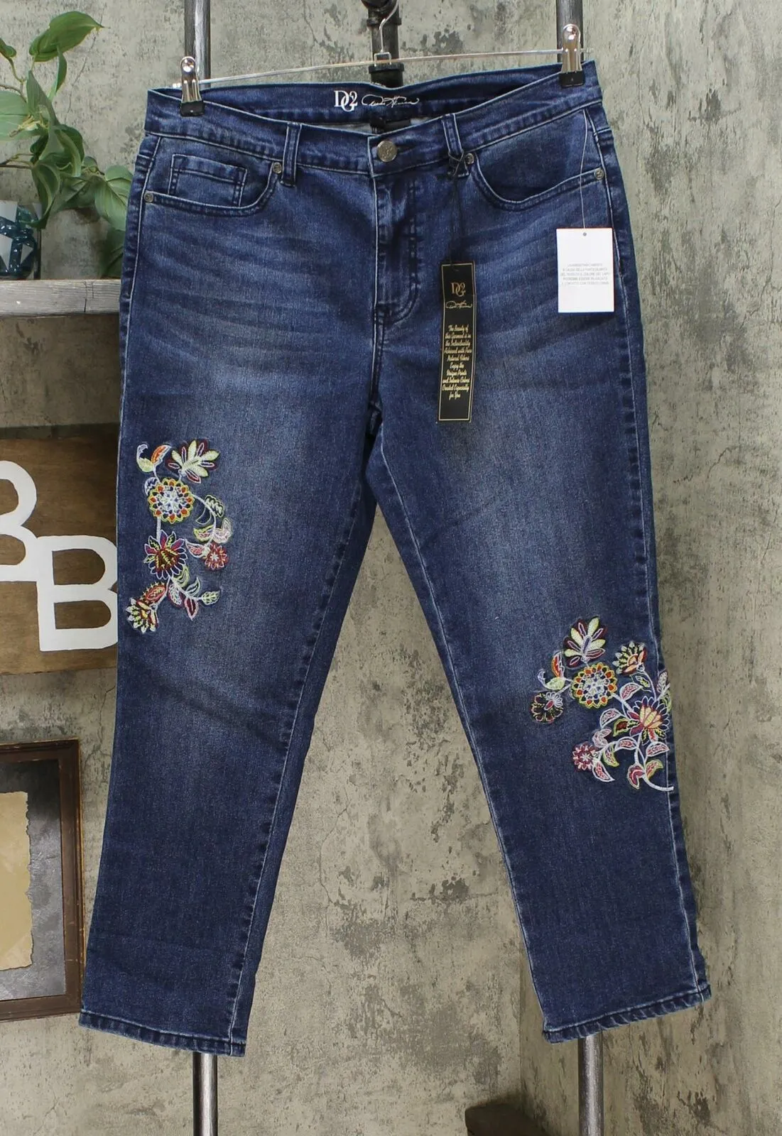 DG2 by Diane Gilman Women's Petite Embroidered Straight Leg Jeans