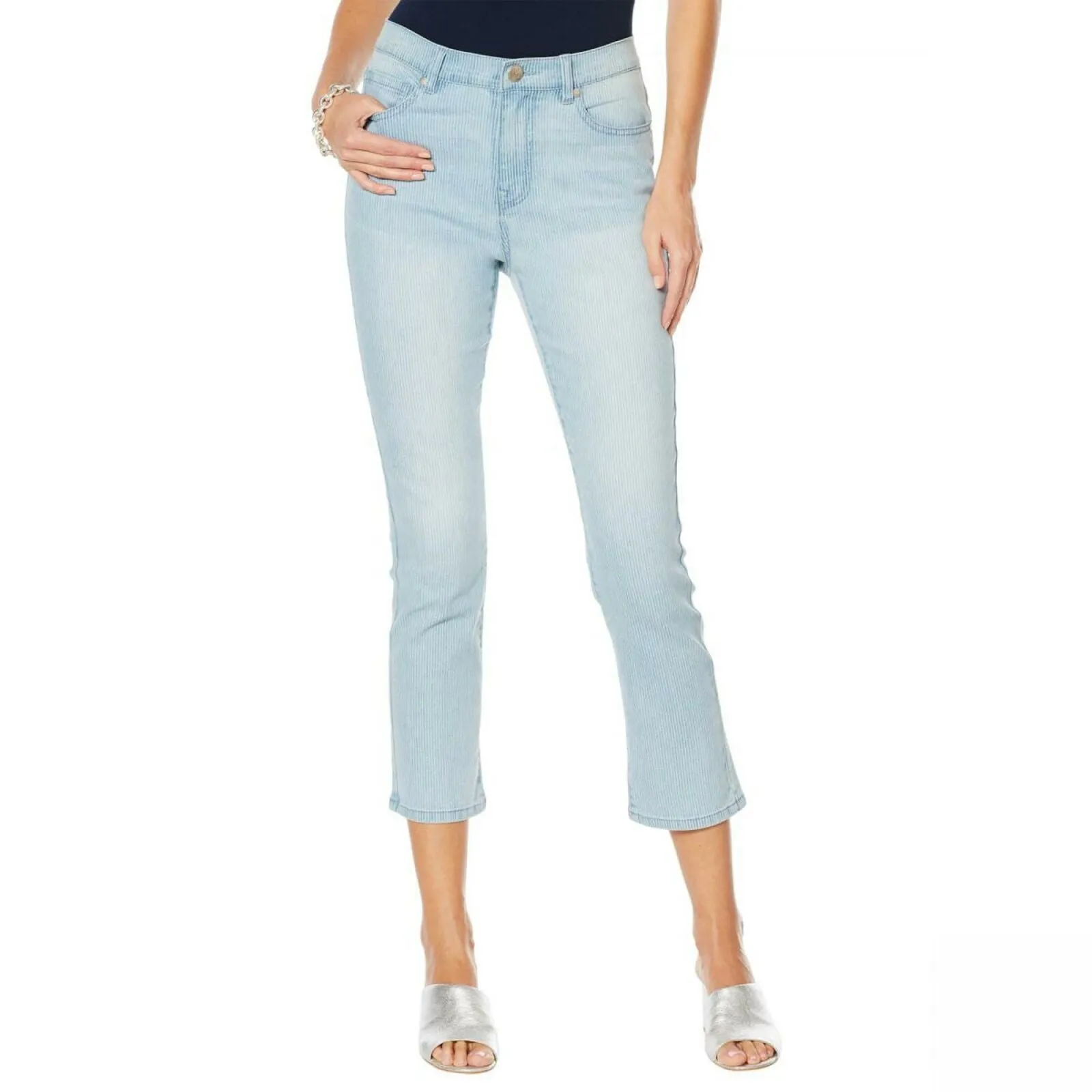 DG2 by Diane Gilman Women's Plus Size Classic Pinstripe Crop Jeans