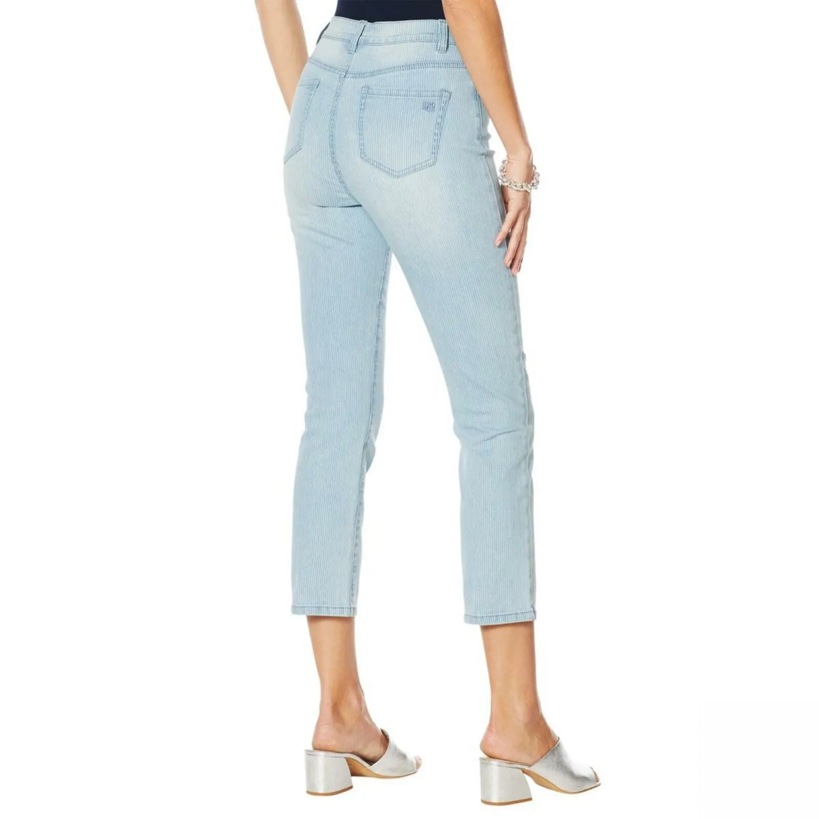 DG2 by Diane Gilman Women's Plus Size Classic Pinstripe Crop Jeans
