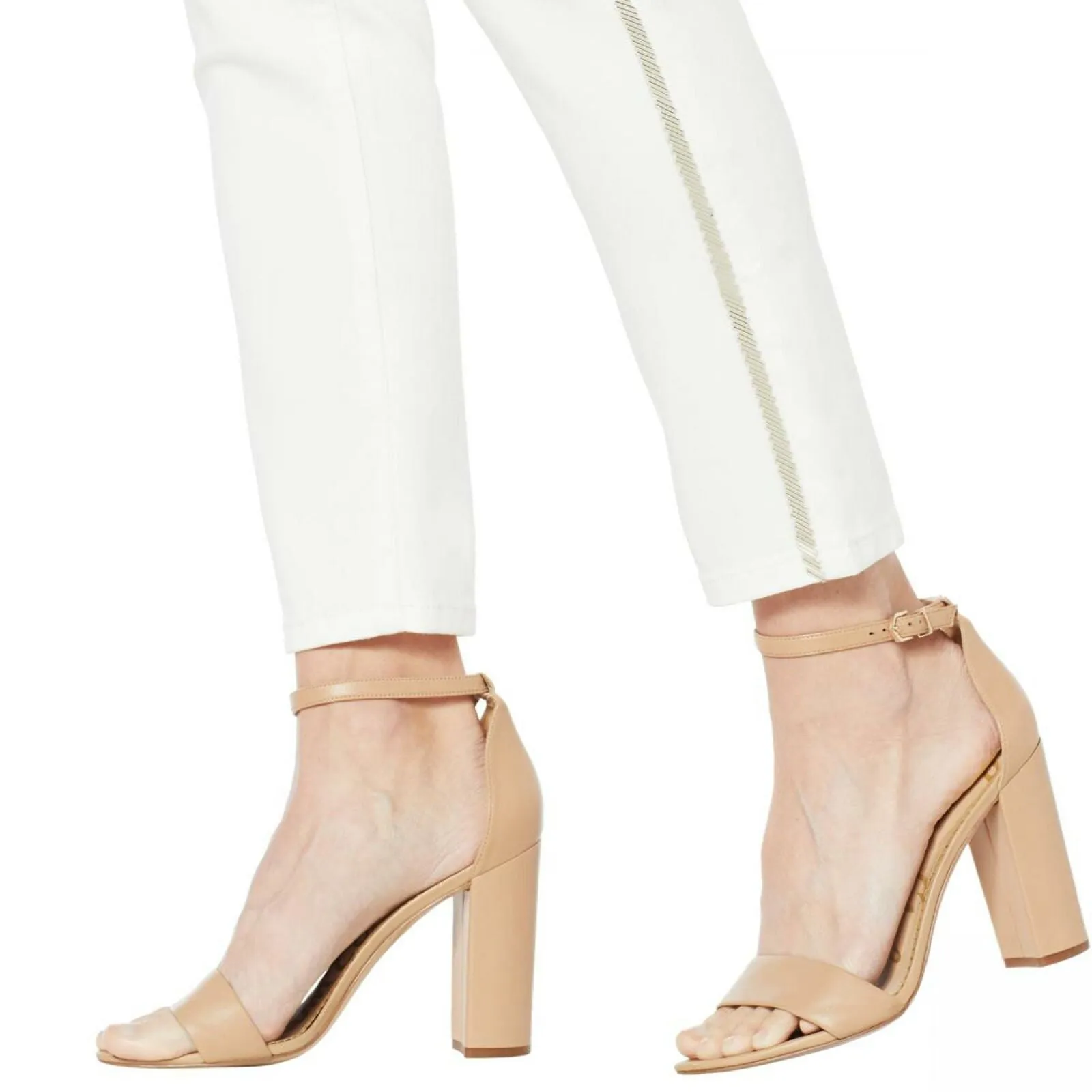 DG2 by Diane Gilman Women's Virtual Stretch Beaded Side Stripe Jeans White 10