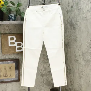 DG2 by Diane Gilman Women's Virtual Stretch Beaded Side Stripe Jeans White 10