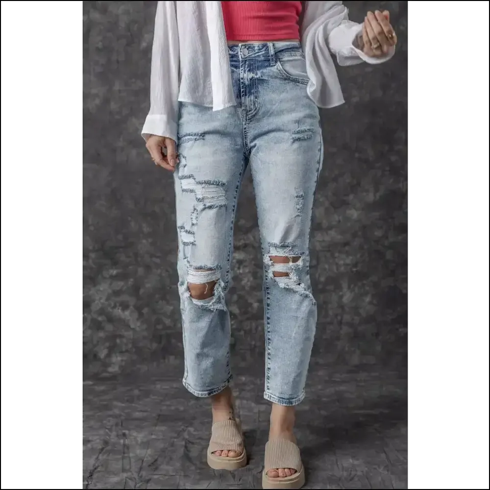 Distressed High Waist Jeans: where your Curves Meet Existential Dread 😂👖