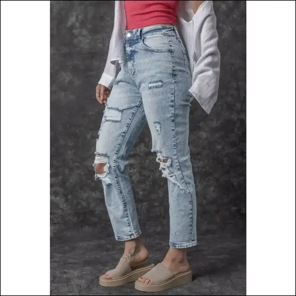 Distressed High Waist Jeans: where your Curves Meet Existential Dread 😂👖