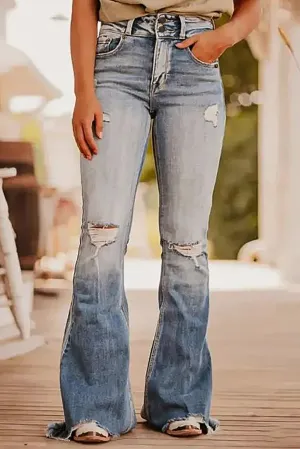 Distressed Raw Hem Bootcut Jeans for Women Stylish Fit