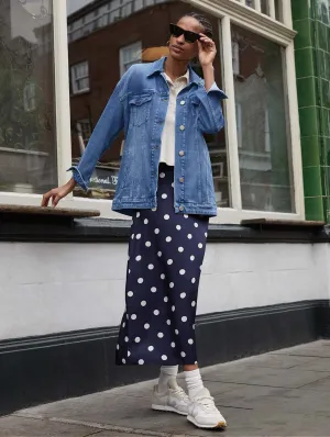 Doris Satin Skirt | Navy Big Polka