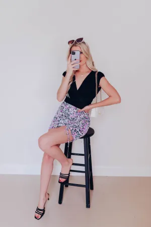 Double V Ruched Top - Black