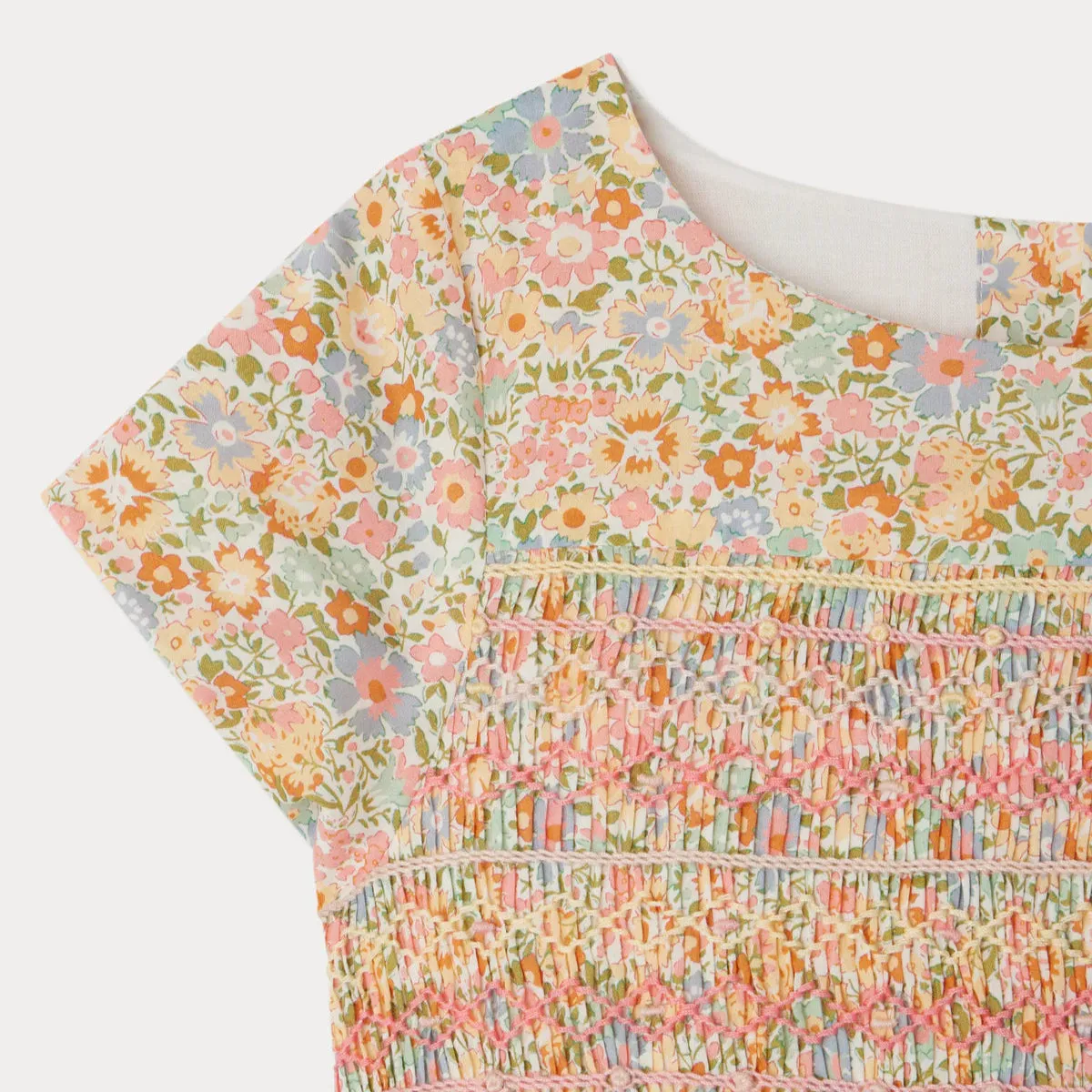 Duchesse smocked dress made with multicolor Liberty fabrics
