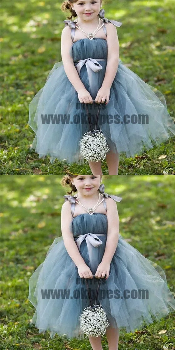 Dusty Blue Pix Tutu Dresses, Tulle Flower Girl Dresses, Cheap Little Girl Dresses for Wedding, TYP0628