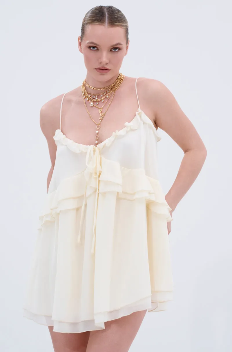 EASY BREEZY RUFFLED MINI DRESS IN IVORY