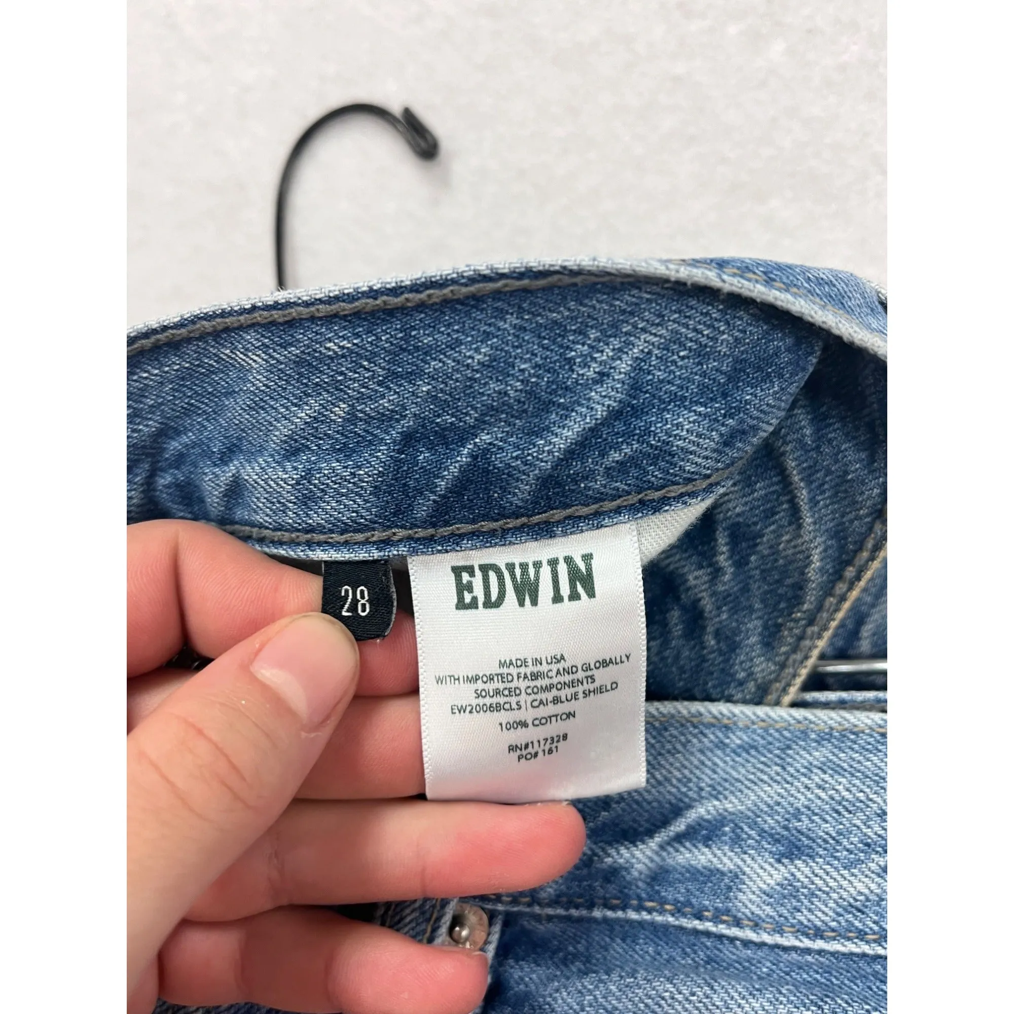 Edwin Womens Size 6 Blue Distressed Straight-Leg High-Waisted Jeans 100% Cotton #6702