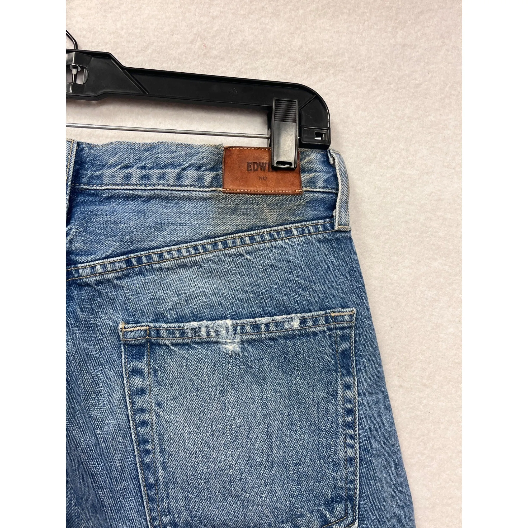 Edwin Womens Size 6 Blue Distressed Straight-Leg High-Waisted Jeans 100% Cotton #6702