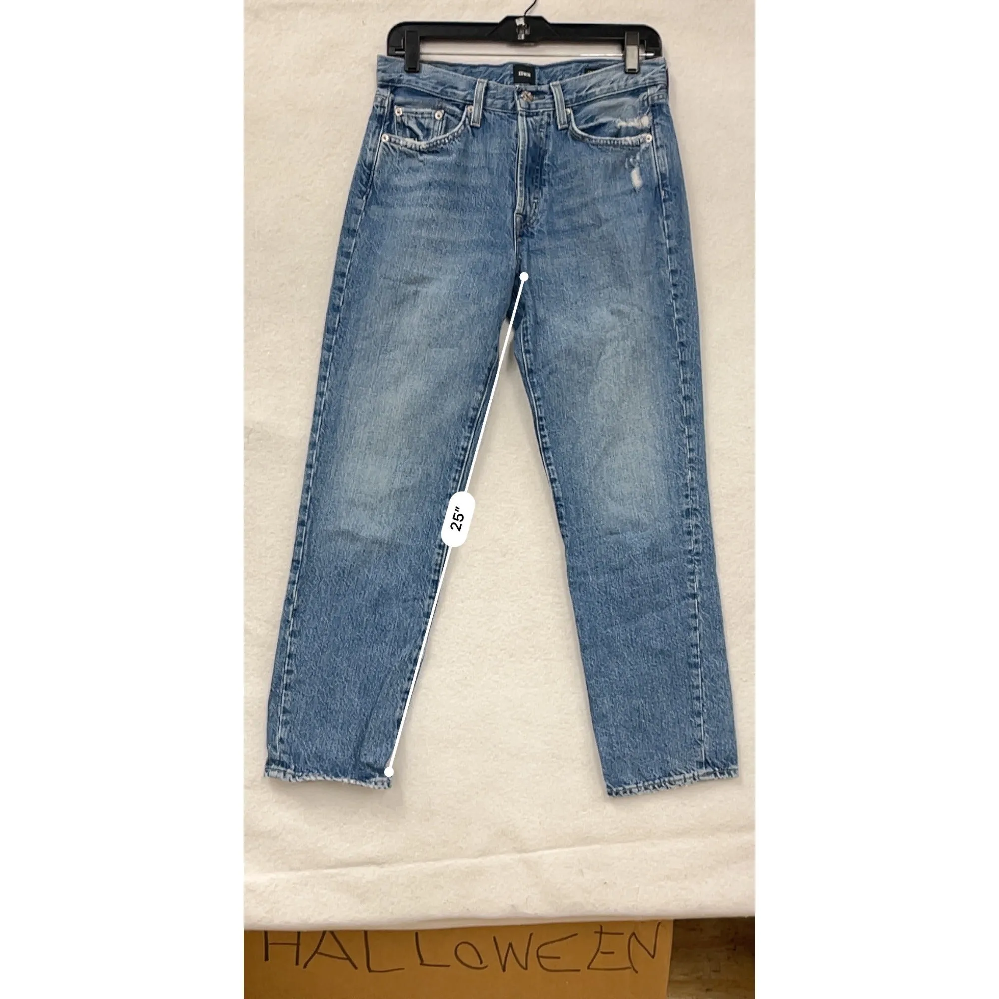 Edwin Womens Size 6 Blue Distressed Straight-Leg High-Waisted Jeans 100% Cotton #6702