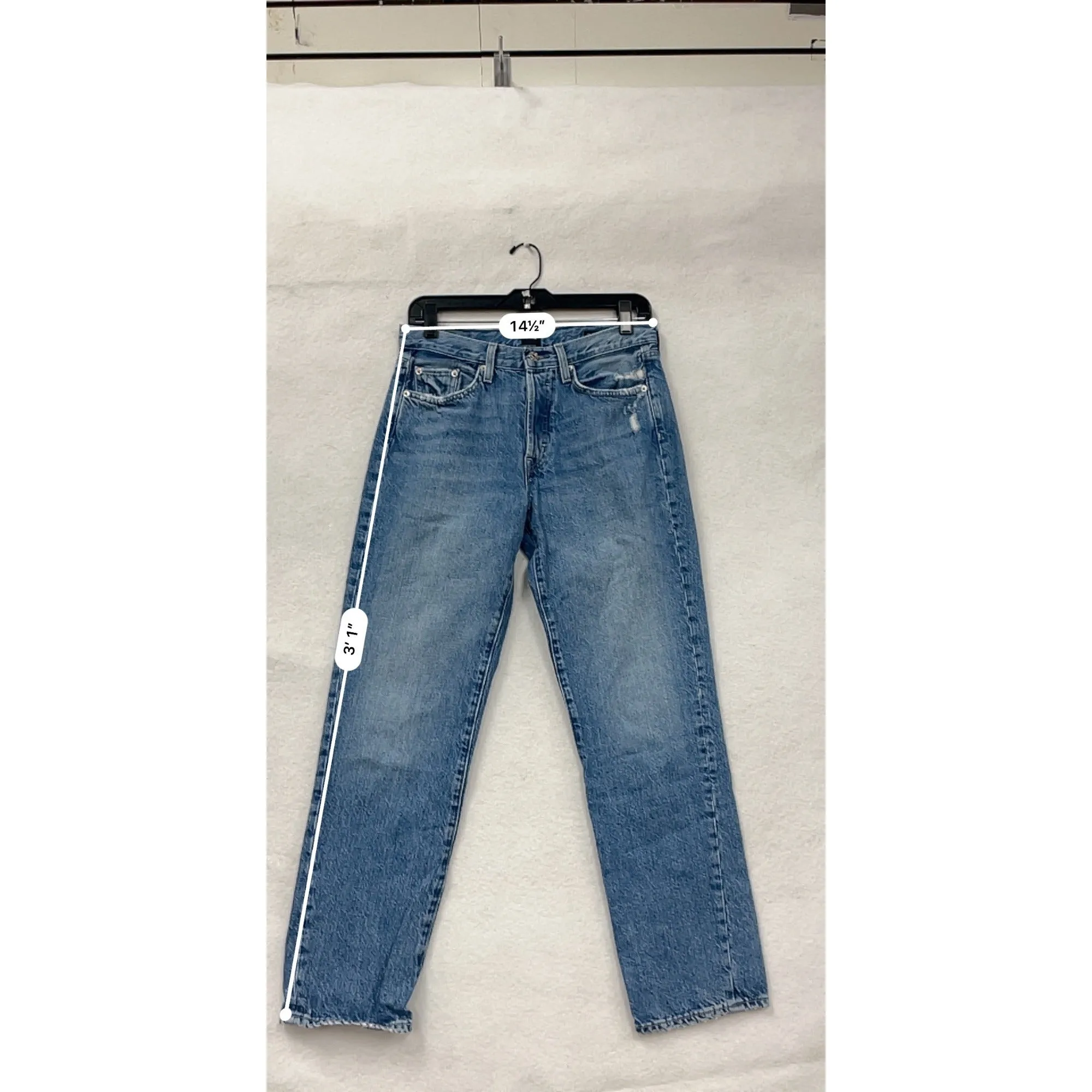 Edwin Womens Size 6 Blue Distressed Straight-Leg High-Waisted Jeans 100% Cotton #6702
