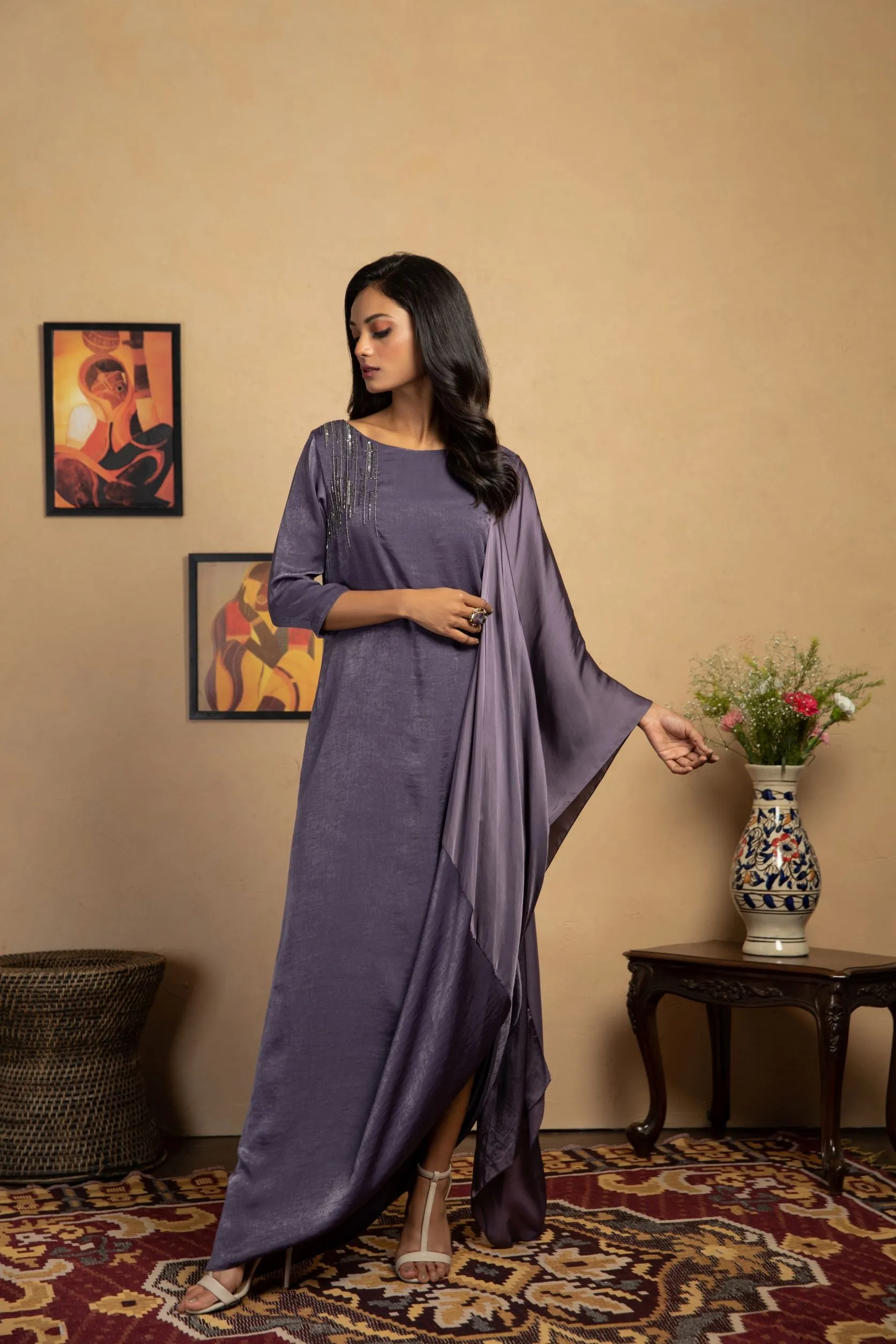 Elena Embroidered Drape Dress