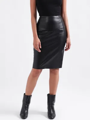 Elle Women Black Solid Fitted Skirt