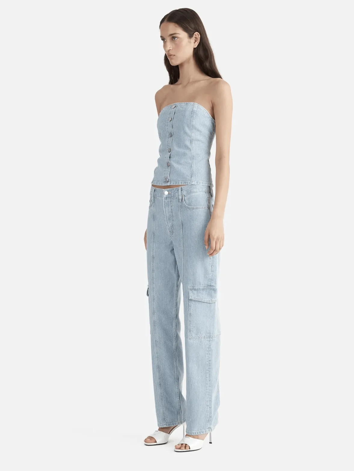 ENA PELLY Diana Denim Utility Pant - Ice Blue Stripe