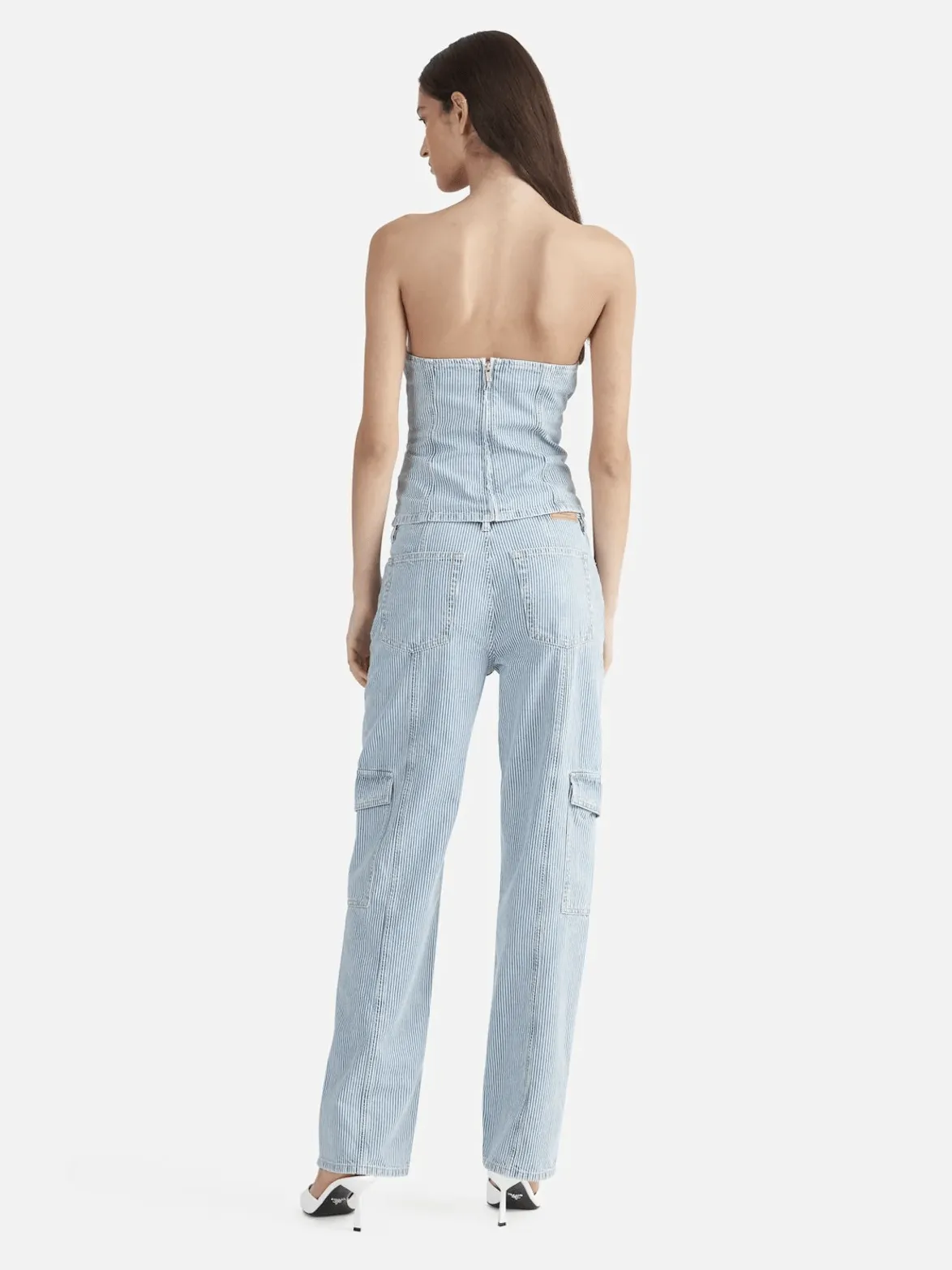 ENA PELLY Diana Denim Utility Pant - Ice Blue Stripe