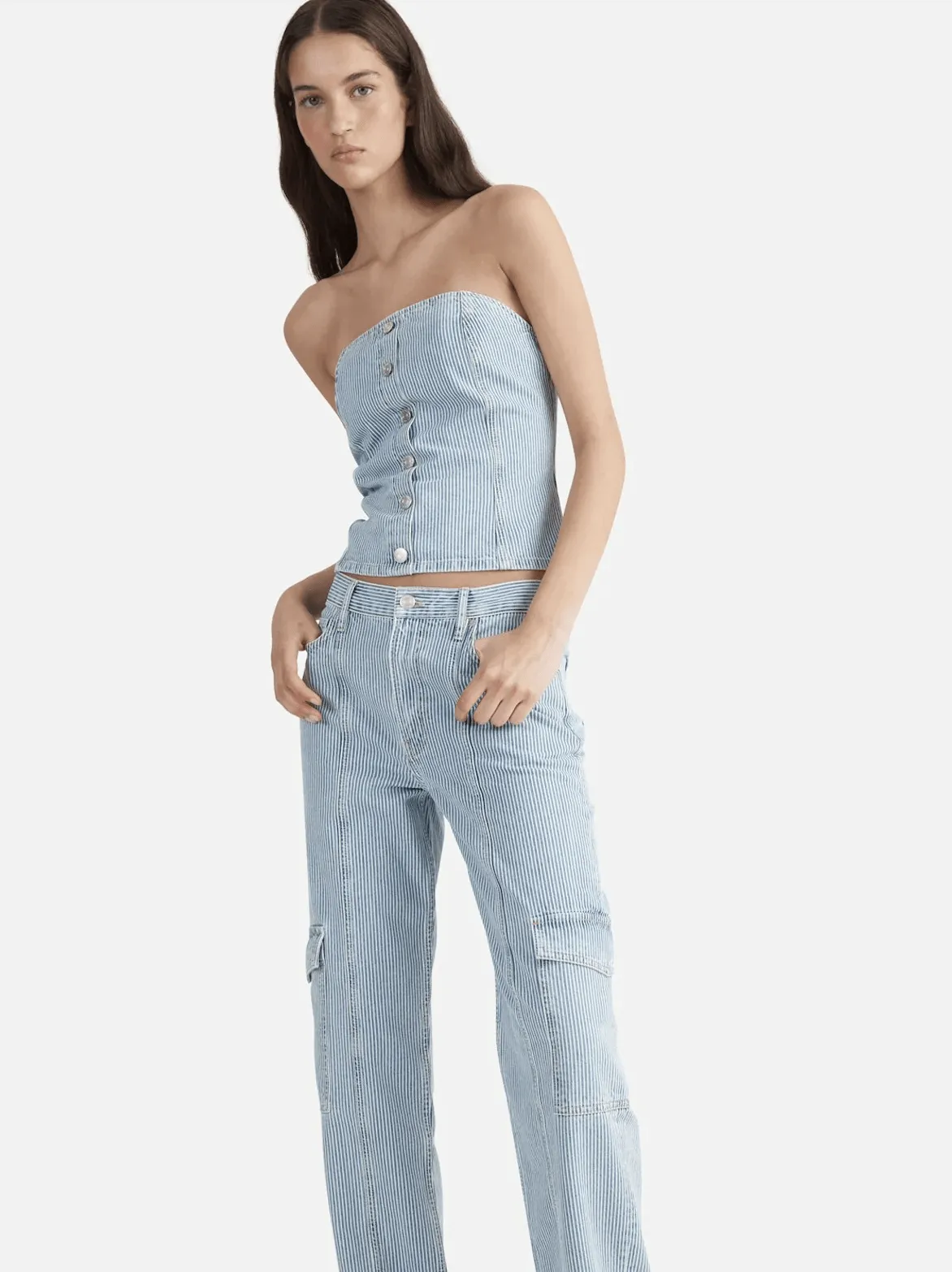 ENA PELLY Diana Denim Utility Pant - Ice Blue Stripe