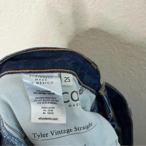 Etica Tyler Vintage Straight Leg Jeans Blue Womens Size 25