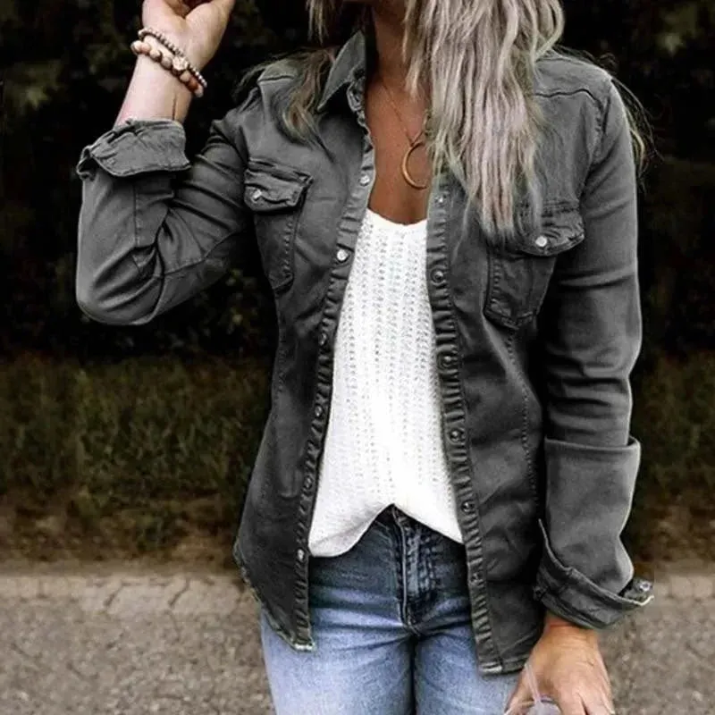 European and American mid-length fitted denim jacket top for women