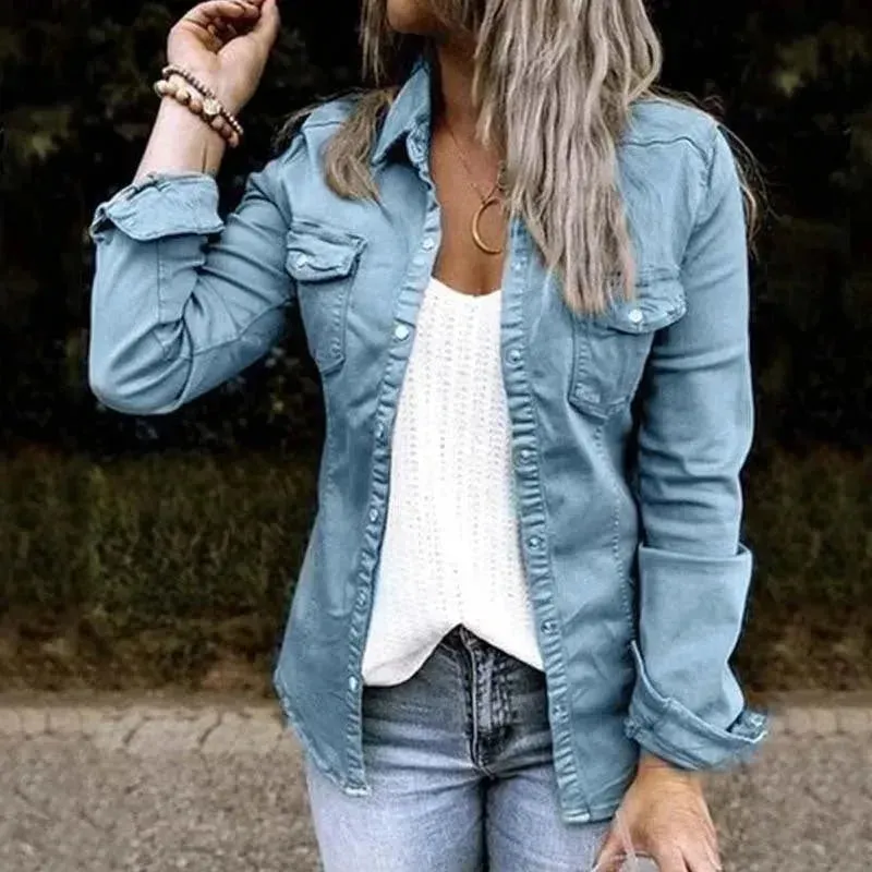 European and American mid-length fitted denim jacket top for women