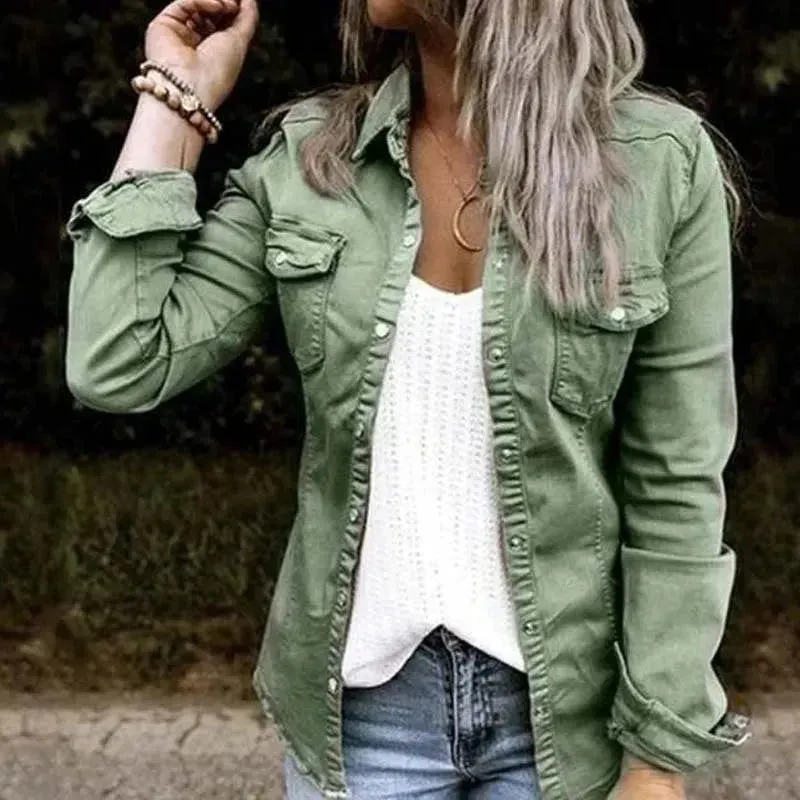 European and American mid-length fitted denim jacket top for women