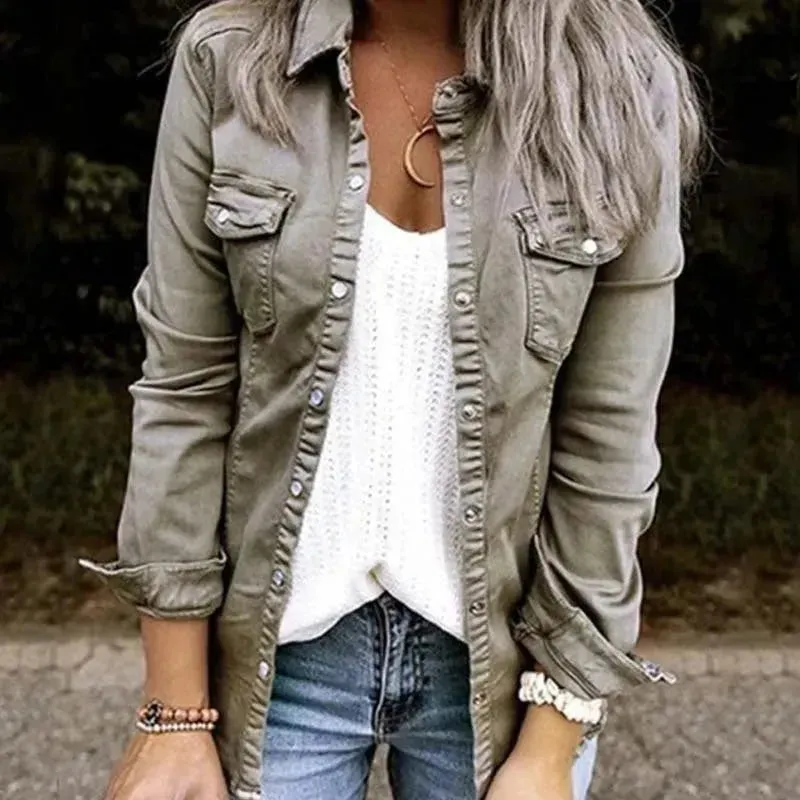 European and American mid-length fitted denim jacket top for women