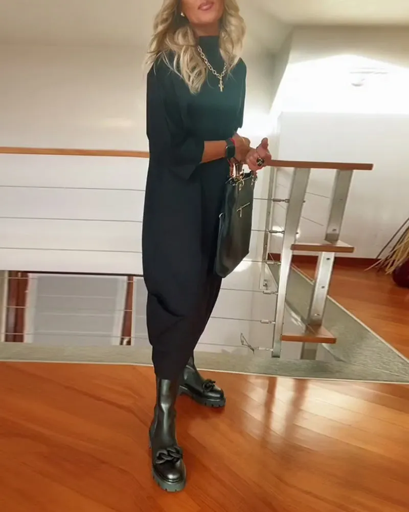 Eva’s Cozy High-Neck Dress