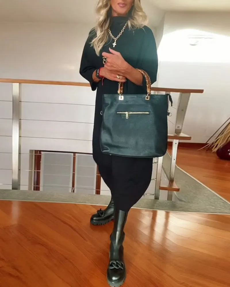 Eva’s Cozy High-Neck Dress